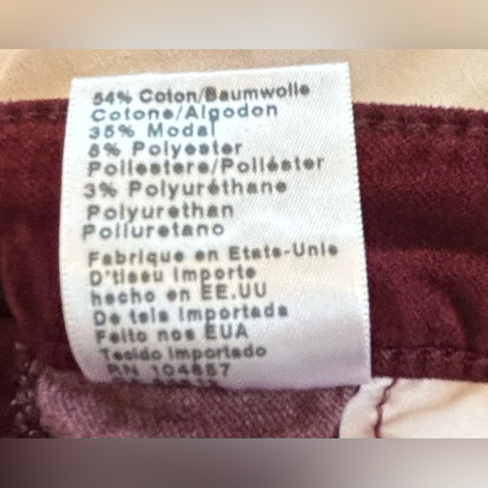 AG Adriano Goldschmied Jodi Crop Velvet Jeans Gooseberry Burgundy Size 28 - Picture 5 of 5
